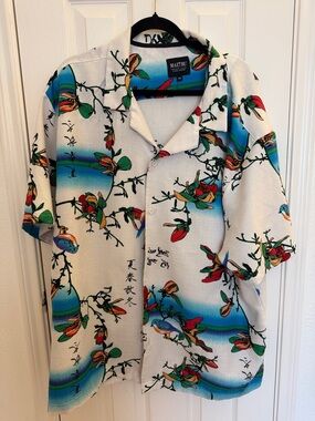 Malibu White Short-Sleeve Shirt with Multicolor Floral & Bird Print